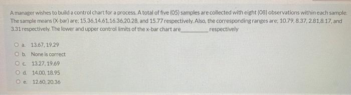 Amanager wishes to build a control chart for a