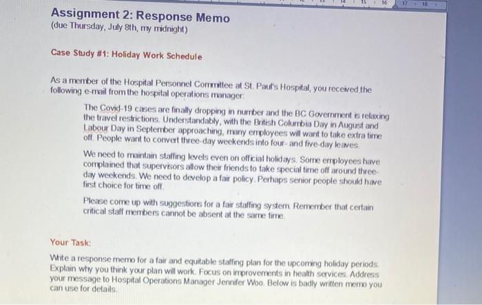 memo 15 10 1710 Assignment 2: Response Memo (due