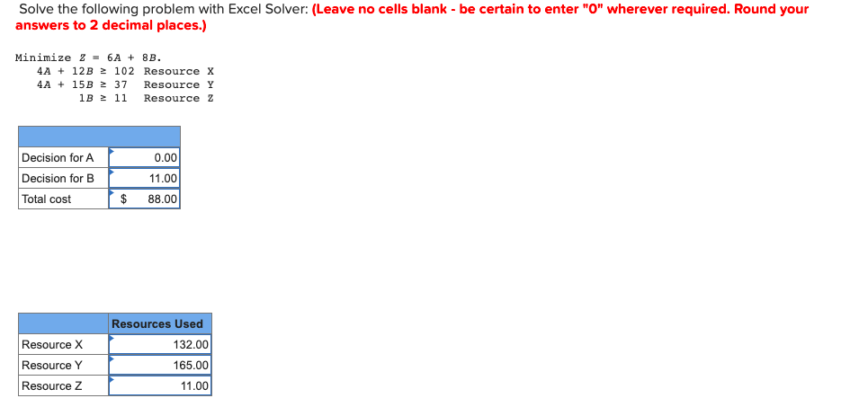 Solve the following problem with Excel Solver: