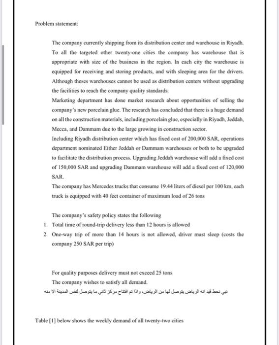 Problem statement: The company currently shipping