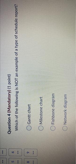 -- - 5 6 Question 4 (Mandatory) (1 point) Which