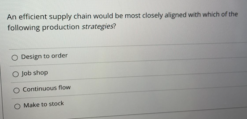An efficient supply chain would be most closely