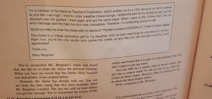 write a response to Ms Bergman .. negative