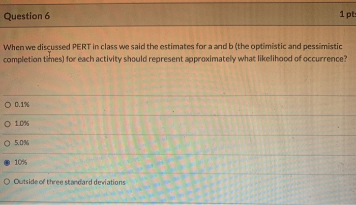 is this the correct answer? Question 6 1 pt When