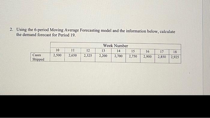 2. Using the 6-period Moving Average Forecasting