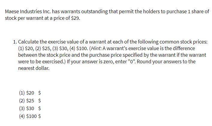 Maese Industries Inc. has warrants outstanding