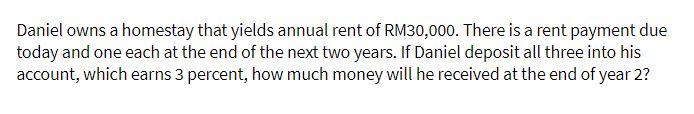 Daniel owns a homestay that yields annual rent of