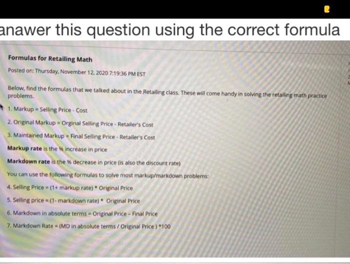 anawer this question using the correct formula