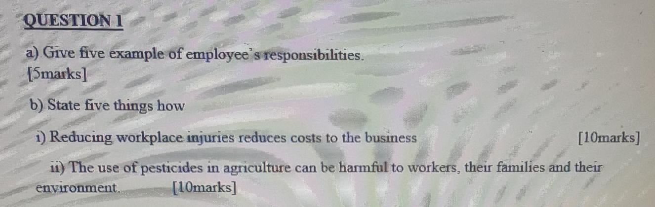 State only points,Do not explain QUESTION 1 a)