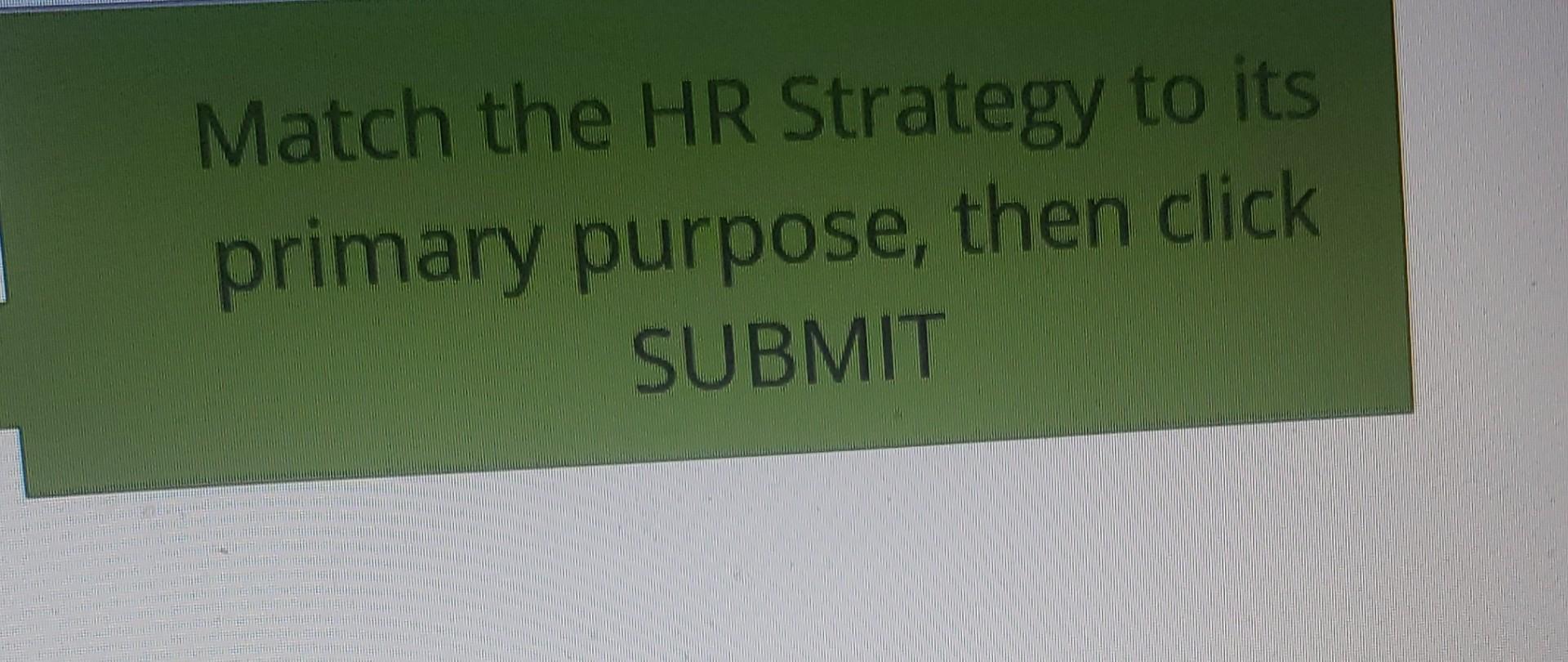 | Match the HR Strategy to its primary purpose,