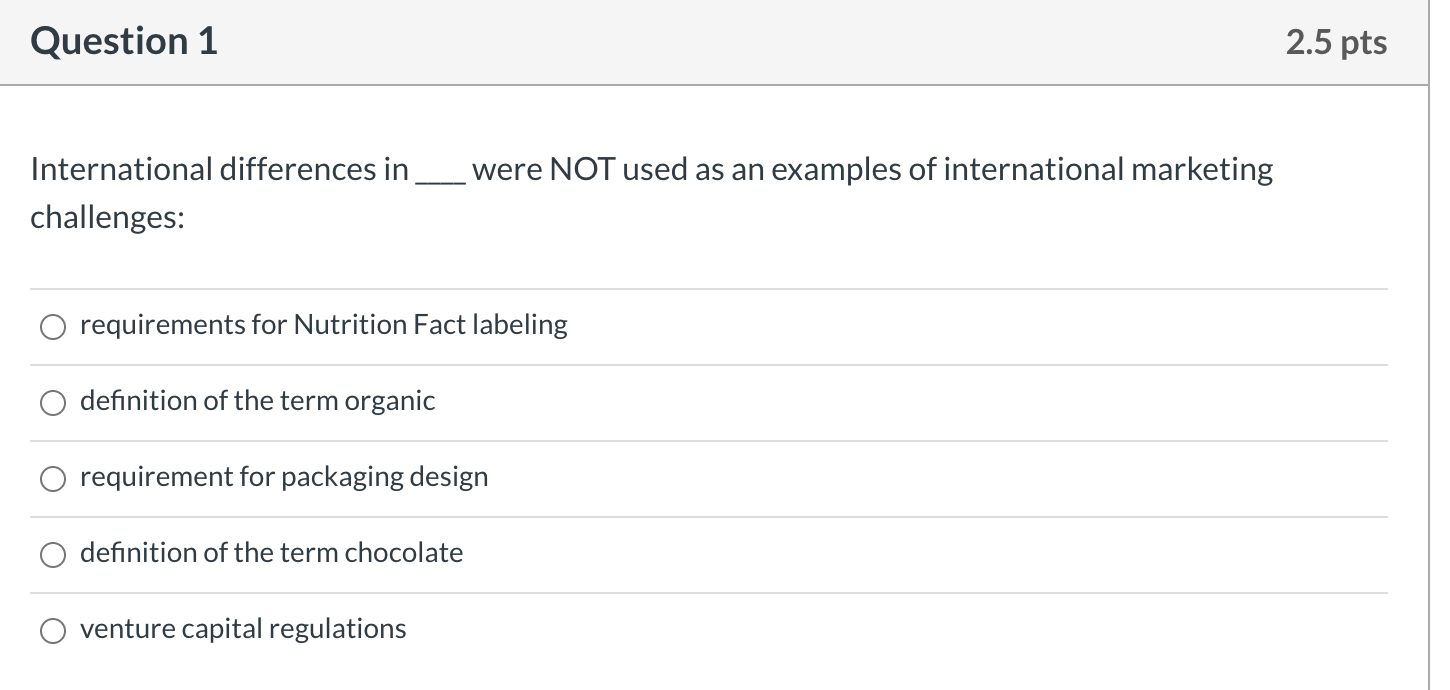 Question 1 2.5 pts were NOT used as an examples