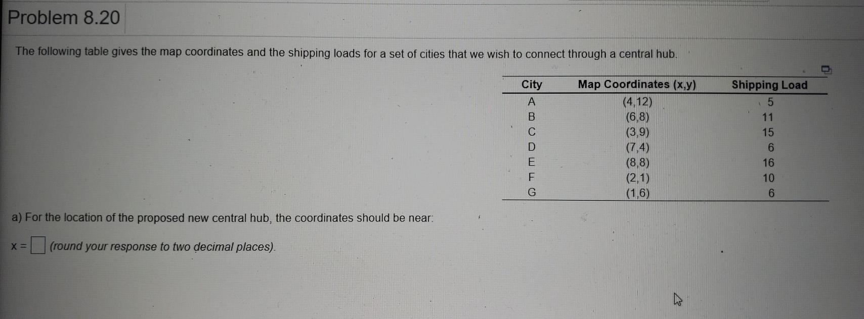 Problem 8.20 The following table gives the map