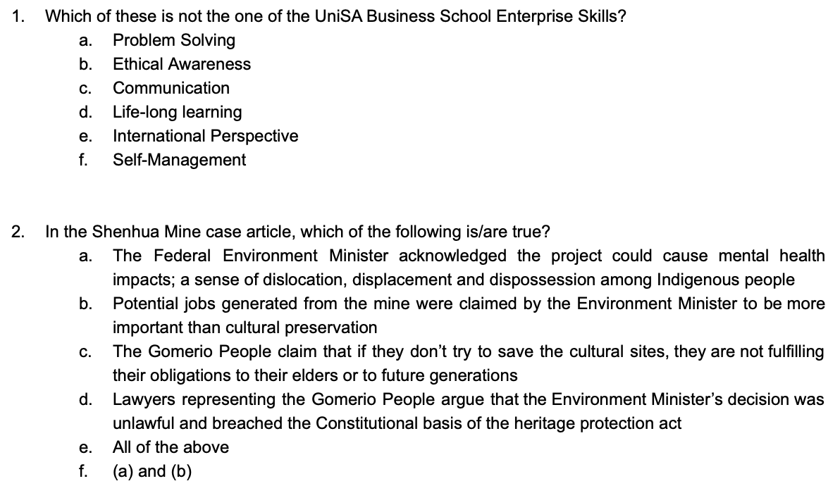 1. Which of these is not the one of the UniSA