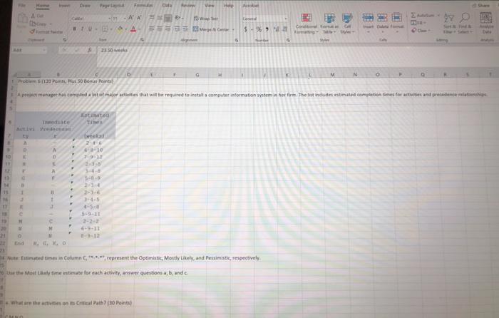 Problem 6(120 Points, Plus 50 Bonus Points) N A