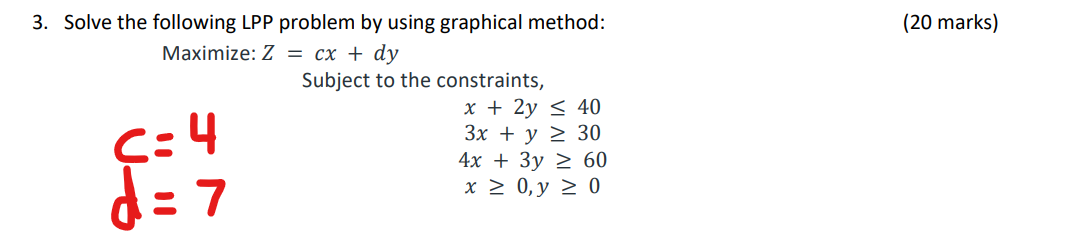 (20 marks) 3. Solve the following LPP problem by