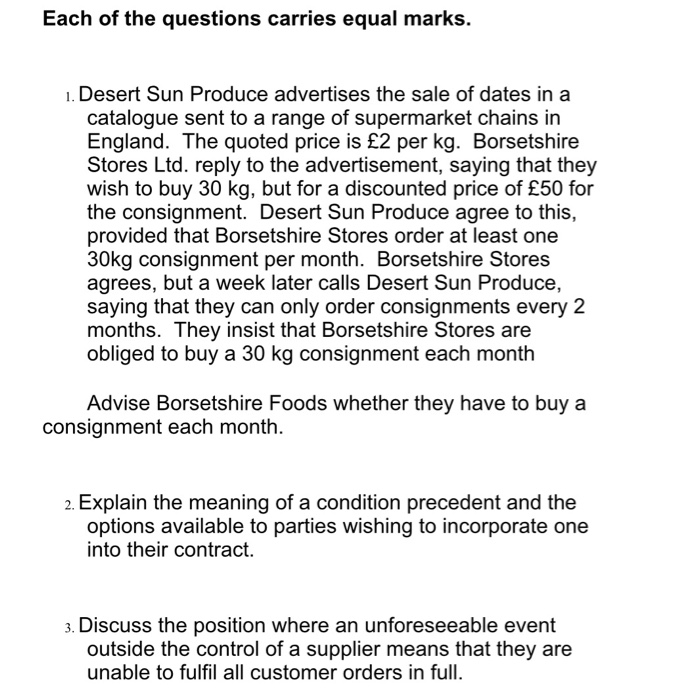 business law Each of the questions carries equal