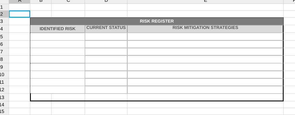 Please, Like example below, we need risk register