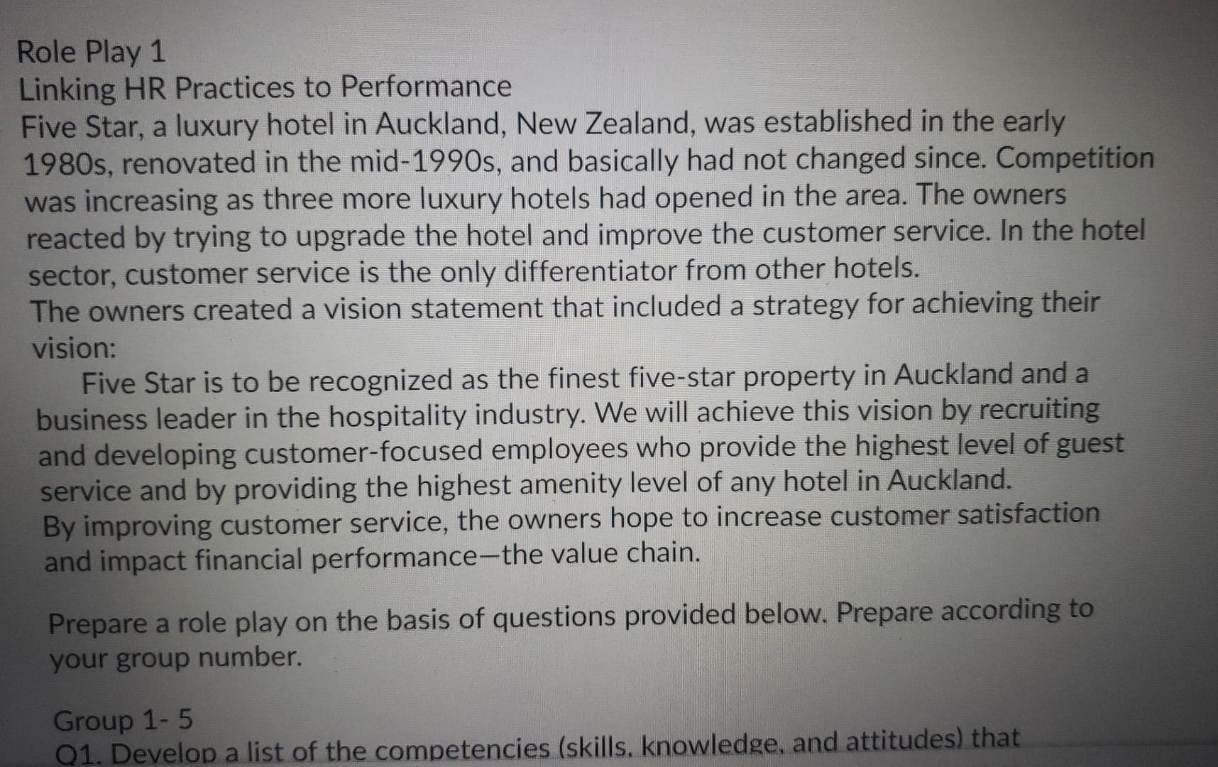 Role Play 1 Linking HR Practices to Performance