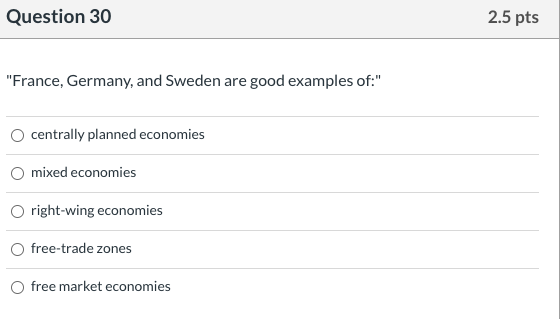 Question 30 2.5 pts "France, Germany, and Sweden