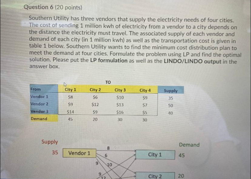 Question 6 (20 points) Southern Utility has three
