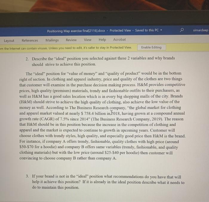 Our Brand is H&M please answer Question 3 in