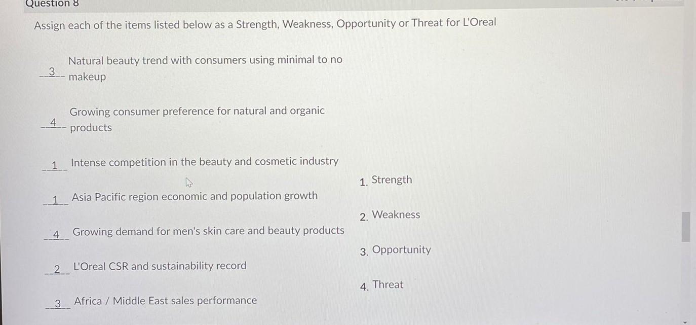 Please help! Question 8 Assign each of the items