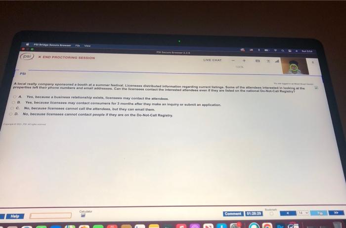 RE psi X END PROCTORING SESSION LIVE CHAT A local