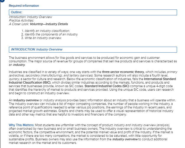 Required Information Outline: Introduction