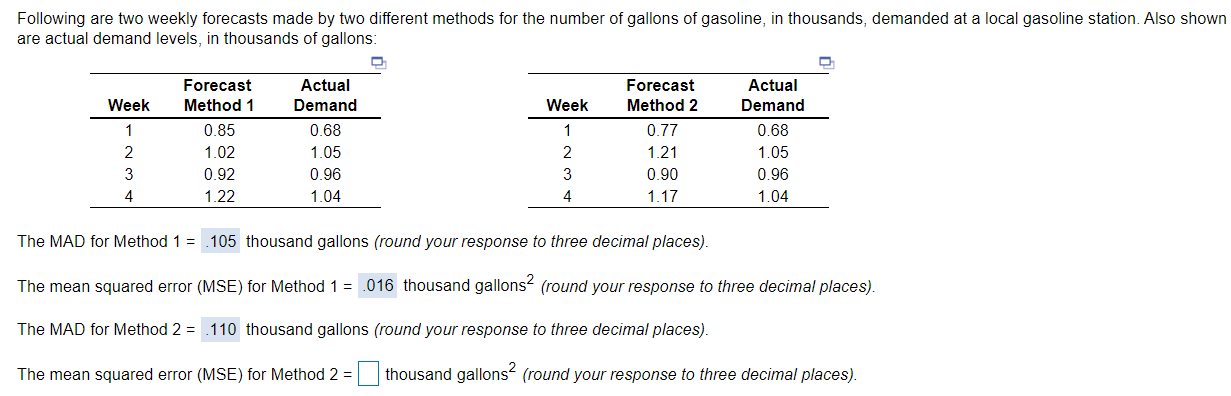 Following are two weekly forecasts made by two