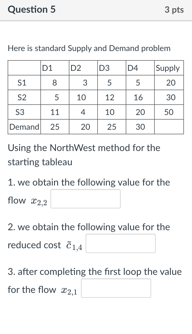 Question 5 3 pts Here is standard Supply and