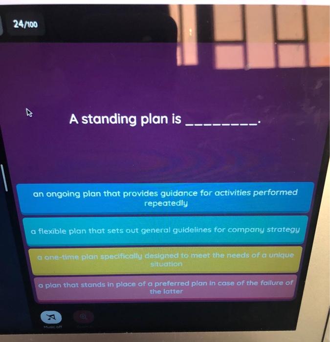 24/100 A standing plan is an ongoing plan that