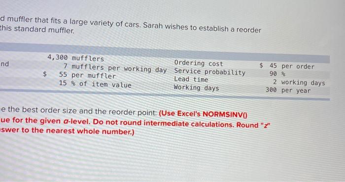 please answer Problem 20-27 Sarah's Muffler Shop
