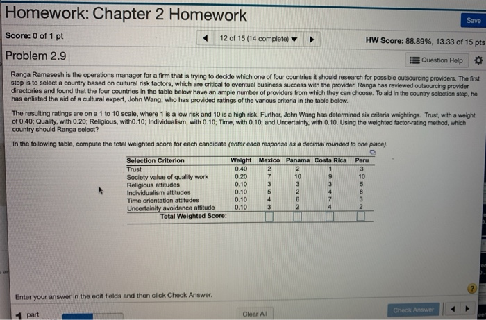 Homework: Chapter 2 Homework Save Score: 0 of 1