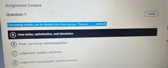 Assignment Content Question 1 1 Point Forecasting