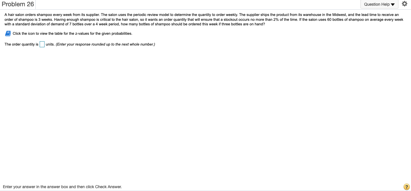 Problem 26 Question Help A hair salon orders