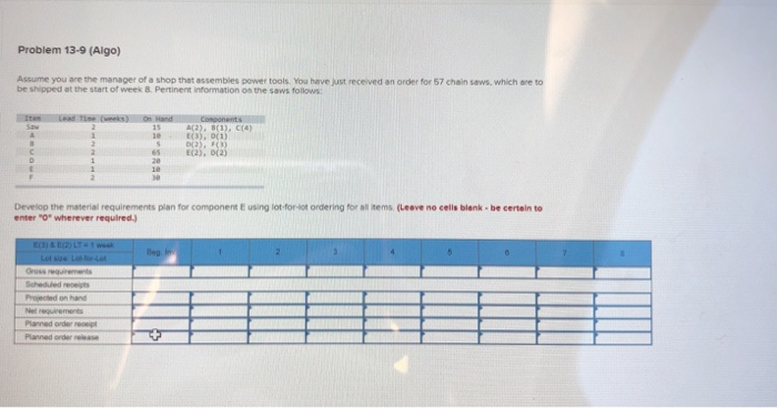 Problem 13-9 (Algo) Assume you are the manager of