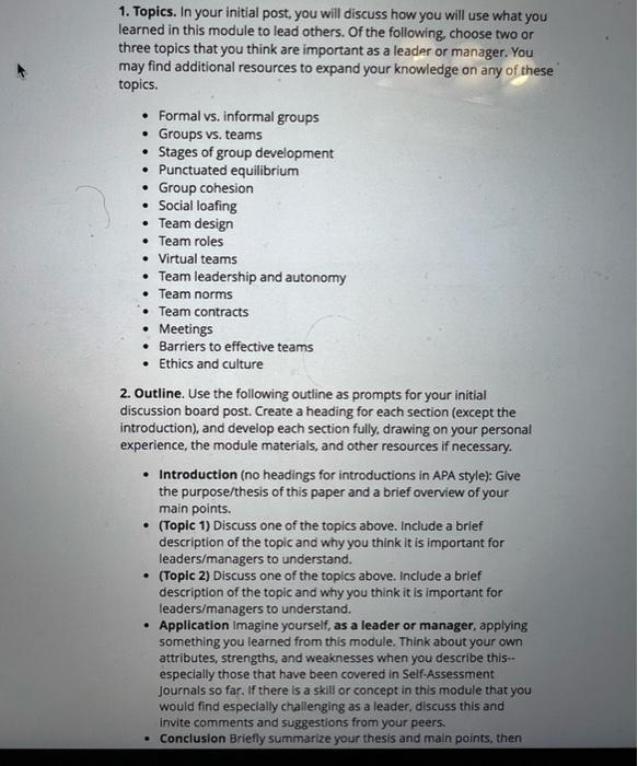 discussion 1 page. The topics I want you to use: