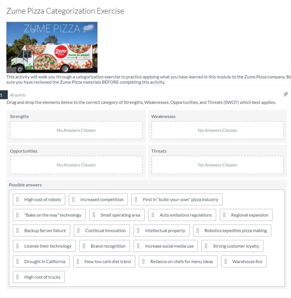 Zume Pizza Categorization Exercise ZUME PIZZA ZE