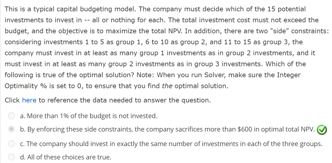 I need an excel solution for this linear