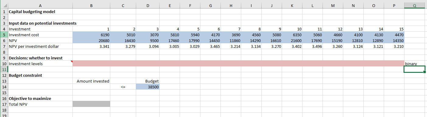 I need an excel solution for this linear