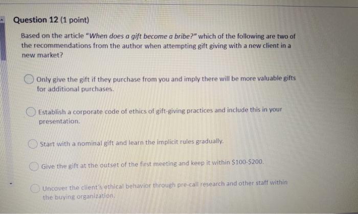 Question 25 (1 point) In the article about