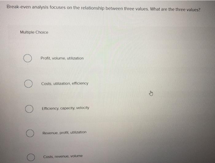 Break-even analysis focuses on the relationship