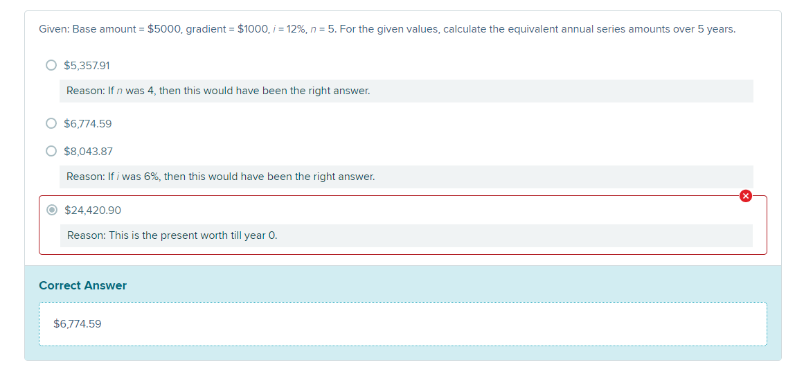 why B Given: Base amount = $5000, gradient =