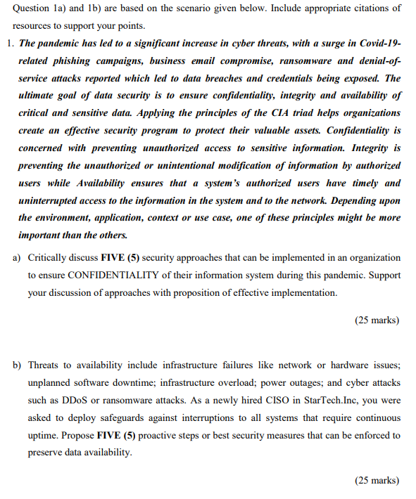 Question la) and 1b) are based on the scenario