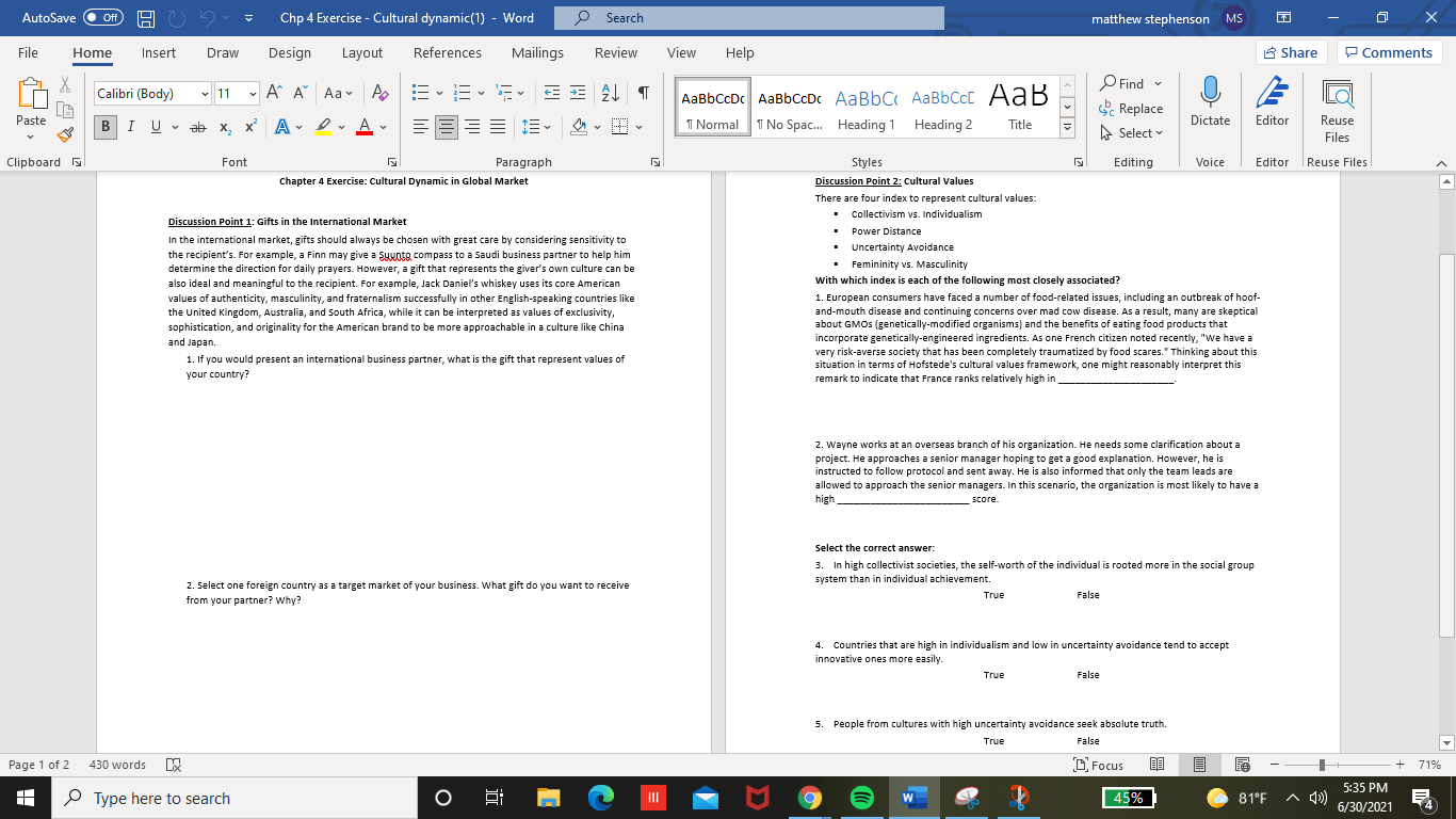 AutoSave Off How Chp 4 Exercise - Cultural