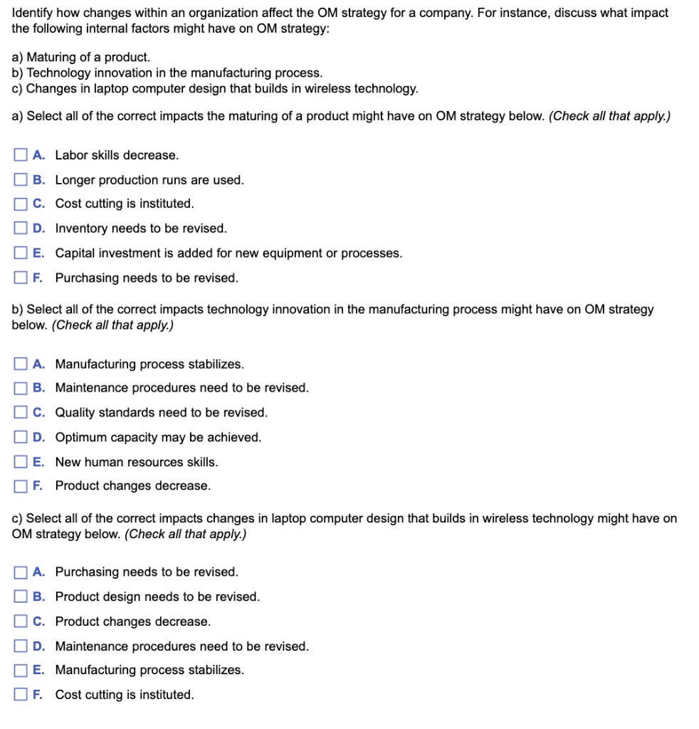 Identify how changes within an organization