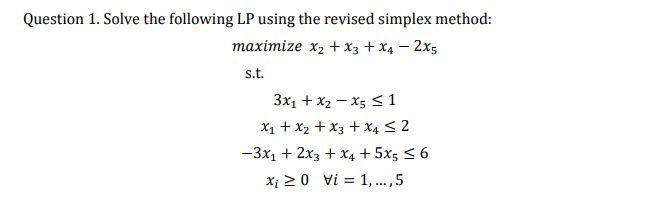 Question 1. Solve the following LP using the