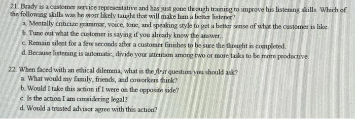 21. Brady is a customer service representative