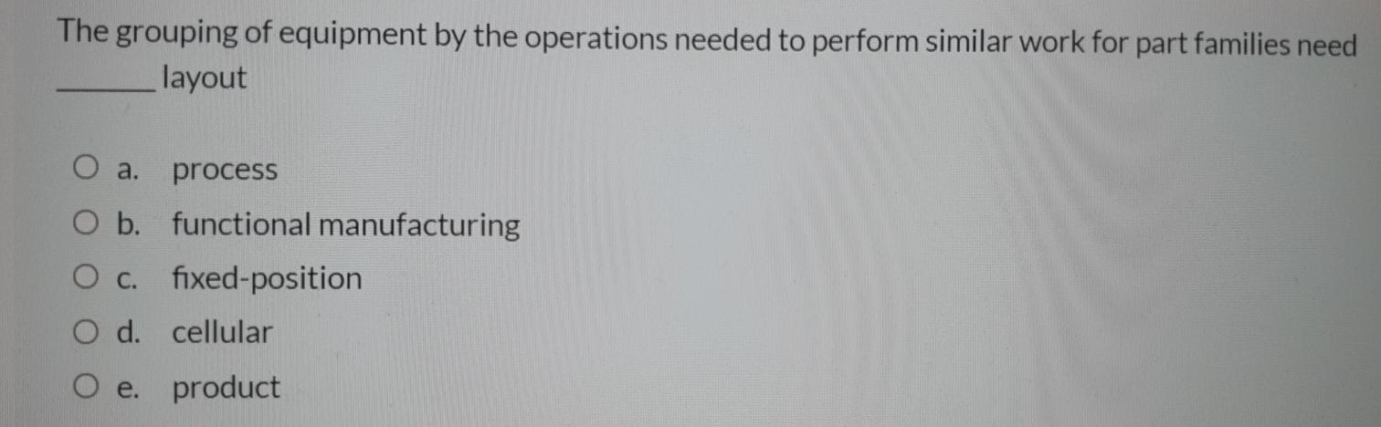 The grouping of equipment by the operations