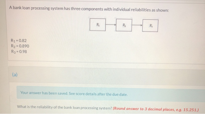 A bank loan processing system has three